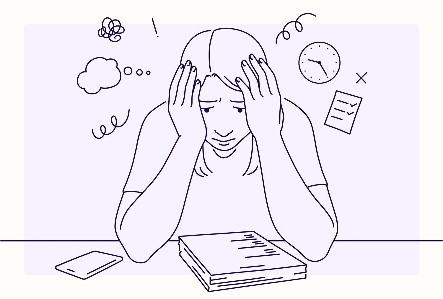 Woman overwhelmed by ADHD symptoms sitting at a desk in Perth WA